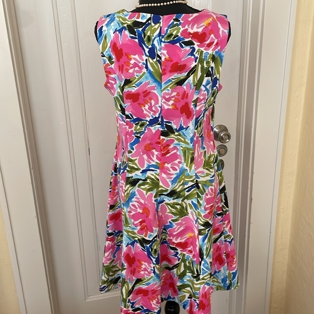 NWOT Agb Flirty Pink Watercolor Floral Sleeveless A-line Dress w/zipper size 6 - Picture 4 of 6